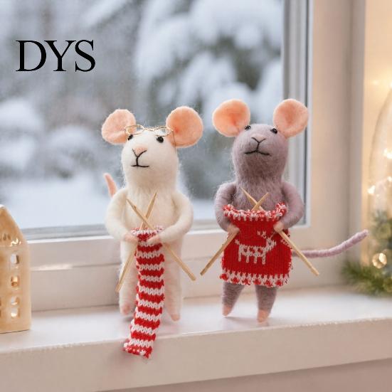 Soft Wool Felt Animal Figurines Christmas Mouse Ornament, Handmade Felted Hanging Decoration, Charming Window Displays Cute Knitting Doll for