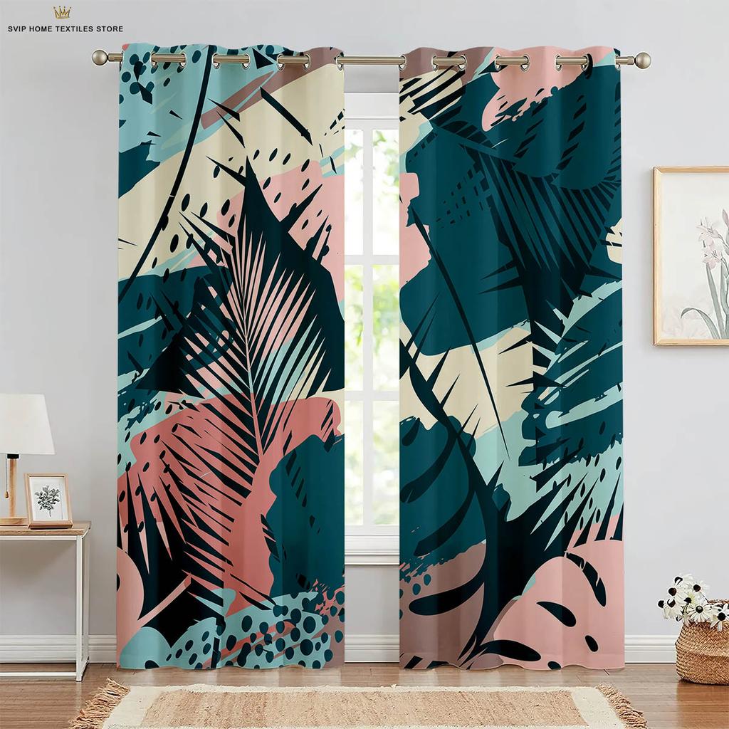 Шторы с принтом листьев тропической растительности, полиэфирное волокно, шторы в скандинавском стиле, подходят для спальни, гостиной, декора