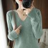 Spring New Solid Color V-neck Knitted Bottoming Sweater Pullover Slim Sweater Thin Style Western Style Inner Wear