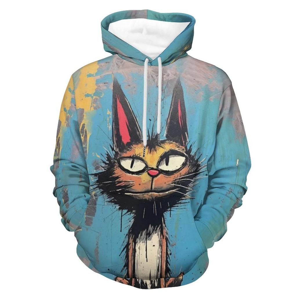 Fashion Men's/Women's Autumn/Winter Hoodie Oil Painting Style Abstract Cartoon Animal Wind Simulation Print Casual Loose Hoodie