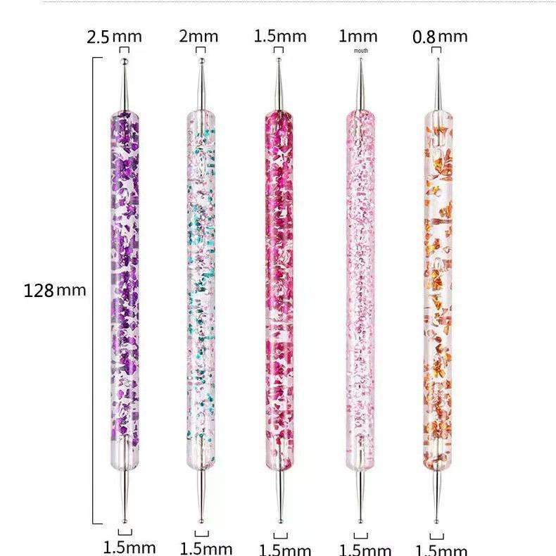 Rhinestone Double-Ended Nail Art Dotting Pen Set - 5 Pieces