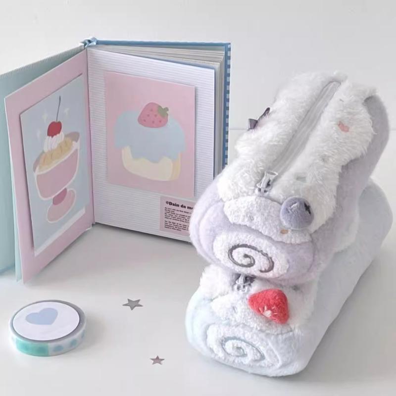 1 шт. Милый Кремовый Шוויцролл Мягкий Плюшевый Пенал на Молнии Большой Вместимости Школьника Сумка для Хранения Канцелярских Принадлежностей