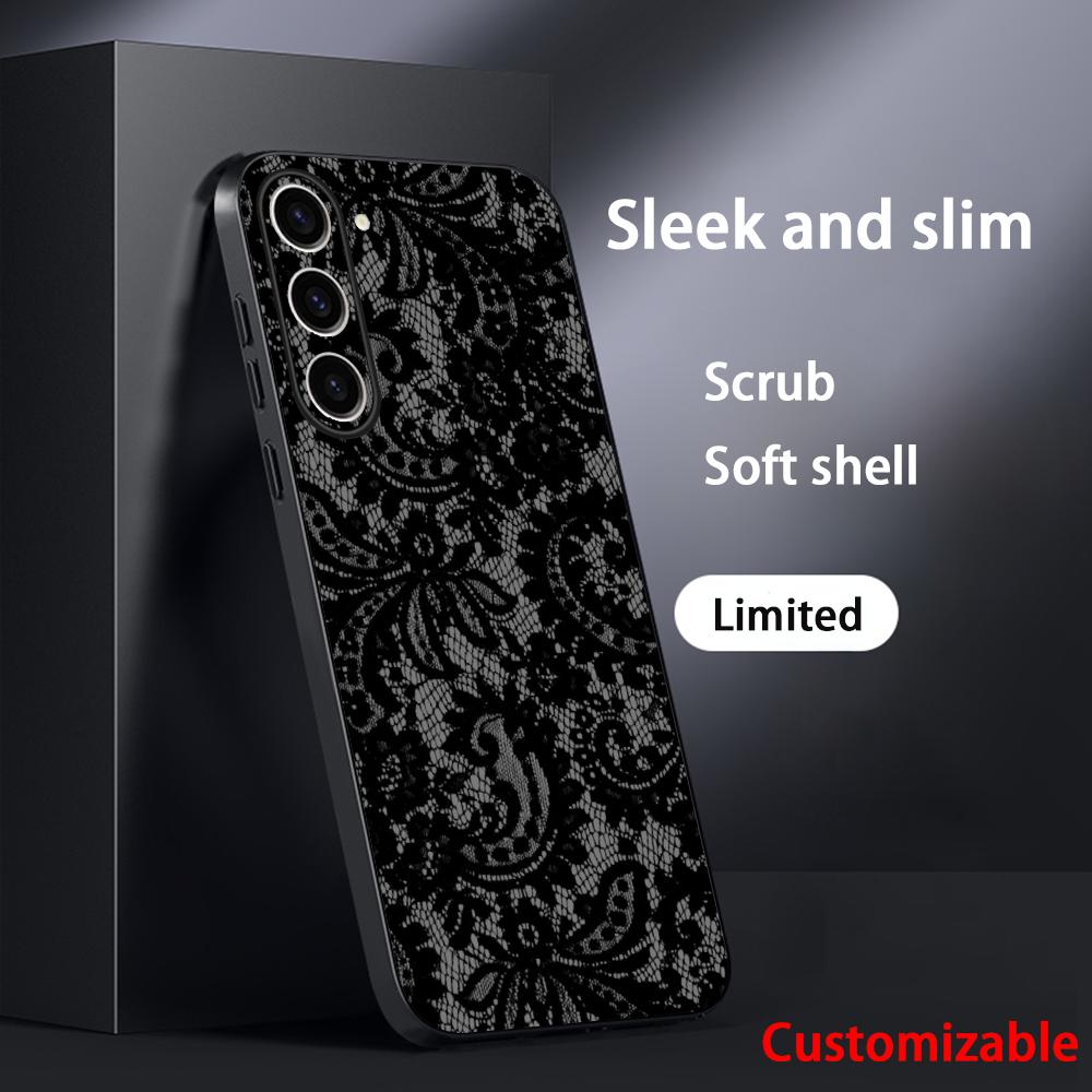 Lace print Black art pattern design Phone Case For Samsung Galaxy S26 S25 S24 S23 S22 S21 Plus Ultra Note20 Soft Black