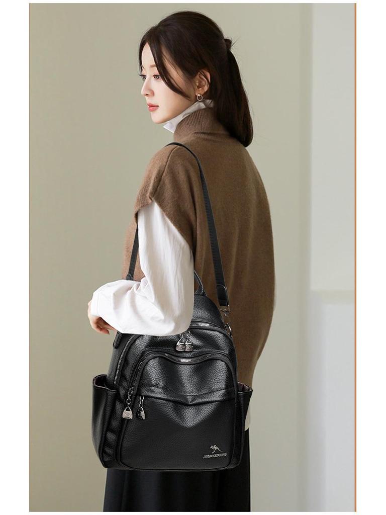 2024 Women's Fashion Large Capacity Leather Backpack & Shoulder Bag
