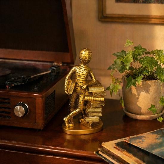 Meaningful Gifts for New Home Resin Book Lover Statue, Reader Sculpture Leaning on Stacked Book, Abstract Thinker Statues Decor Decorative Human