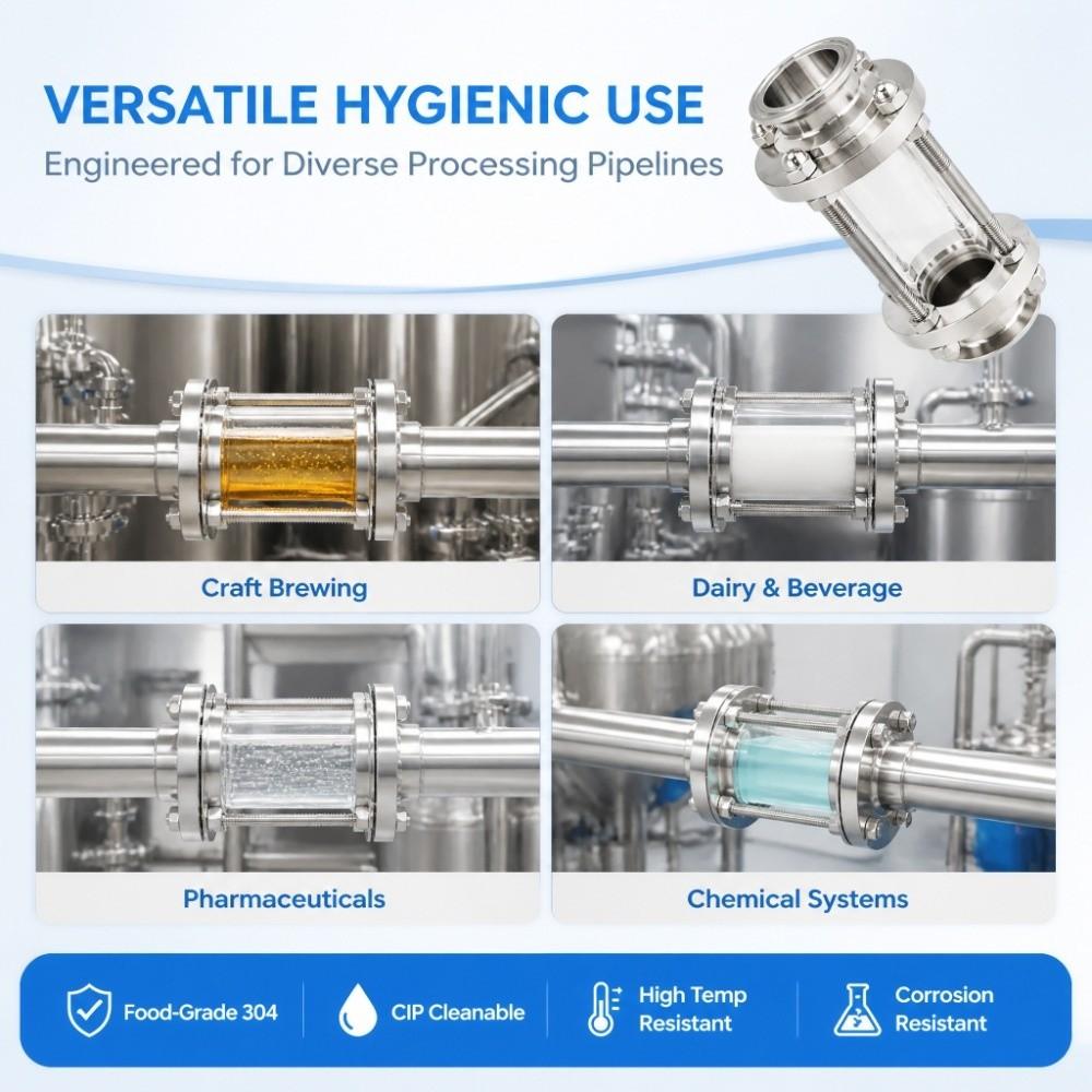 Stainless Steel 304 Sanitary Sight Glass Sanitary Grade Sanitary Flow Glass  Flow Monitoring
