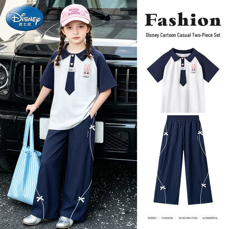 Disney Girls' Preppy Polo & Wide-Leg Pants Set