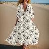 Женское летнее модное платье с V-образным вырезом, ретро цветочным принтом, короткими рукавами, пляжное платье с кружевной отделкой