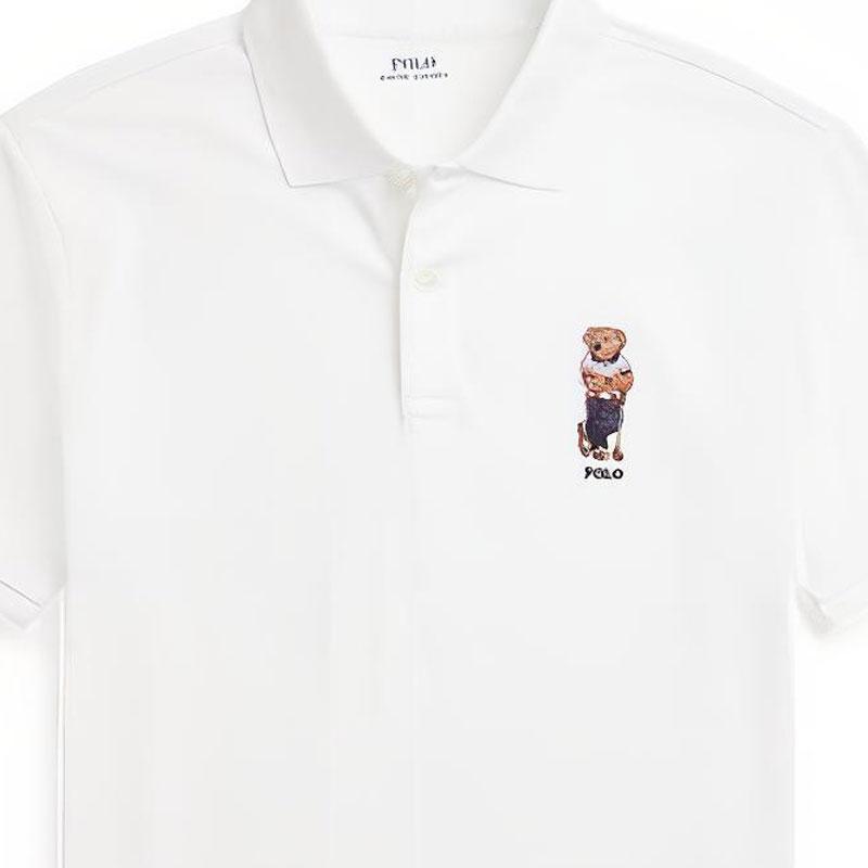 Polo Ralph Lauren FW22 однотонная рубашка поло с принтом медведя Slim Fit с коротким рукавом для мужчин, белые MNPOKNI1N821955-100