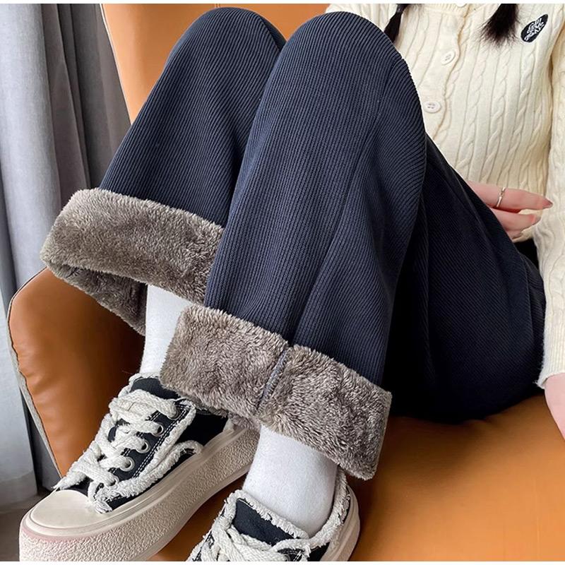 Модные флисовые женские утепленные брюки из вельвета, бархата, однотонные, с эластичной резинкой на талии, повседневные теплые прямые брюки на осень-зиму