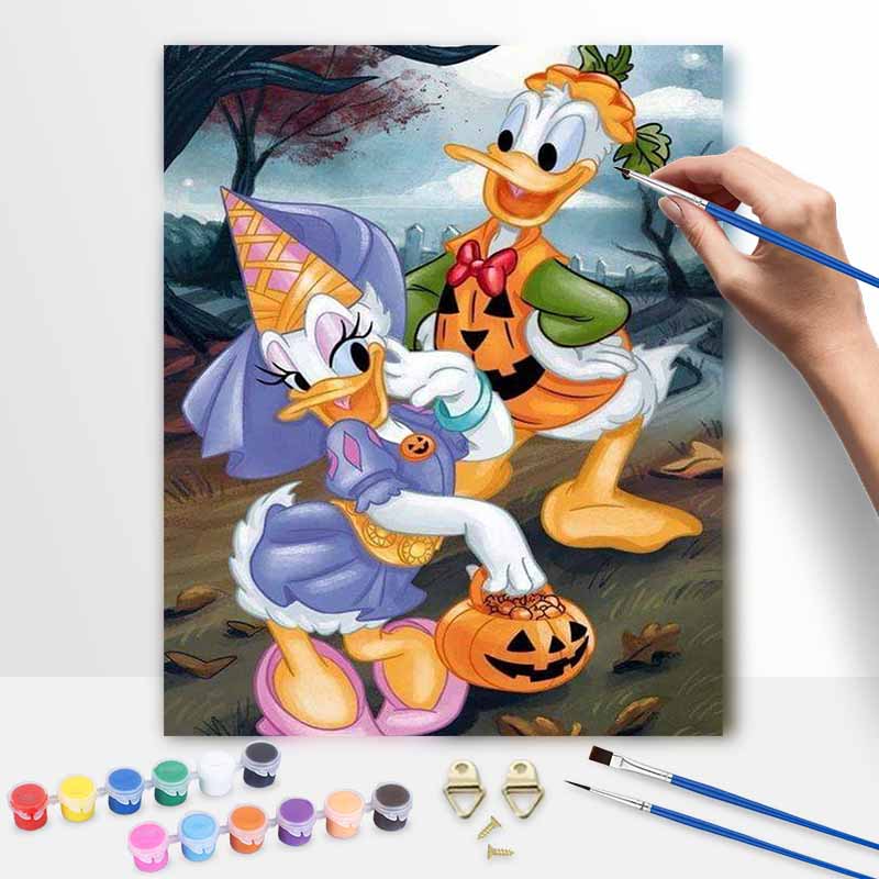 Disney Ручная работа DIY масляная живопись цифровой живописный набор Дональд Дак Дейзи Хэллоуин тыква тема домашняя гостиная прихожая подвесная картина