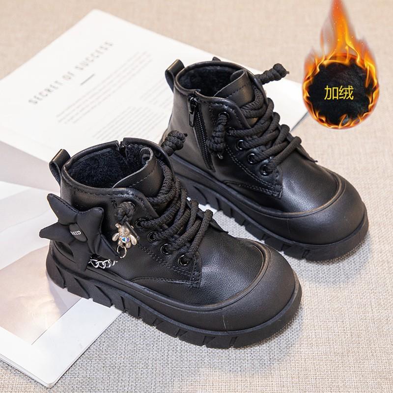 Girls Winter Warm Fleece-Lined Chelsea Boots With Side Zipper Classic British Style Ankle Kids