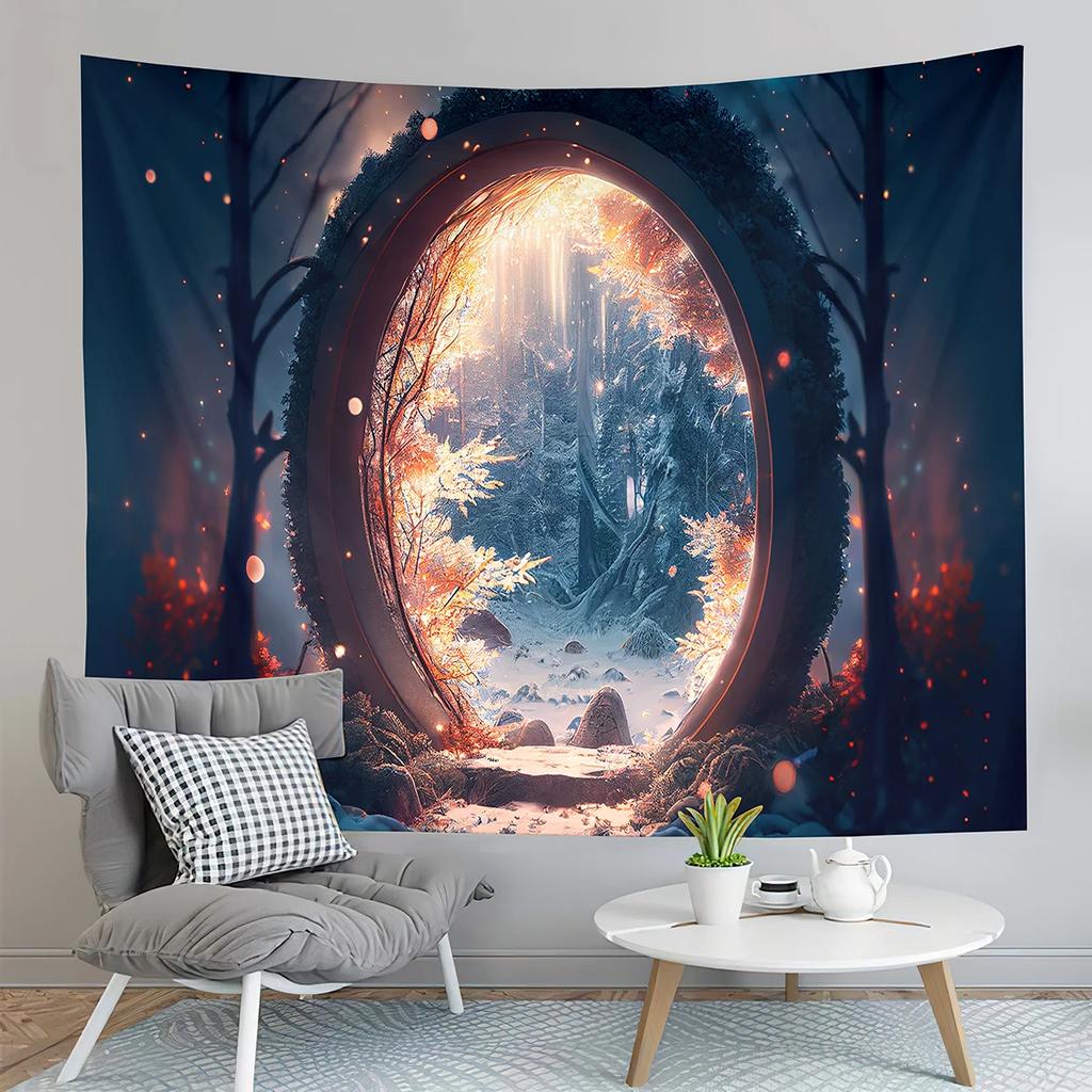 Fairy Tale Forest Tapestry Full Moon Night Red Mushroom Living Room Bedroom Dormitory