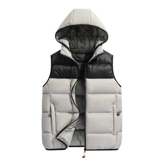 Men Winter Cotton Vest Padded Thick Warm Sleeveless Hooded Loose Drawstring Pockets Zipper Closure Windproof Soft Warm Men Solid Color Men Waistcoat