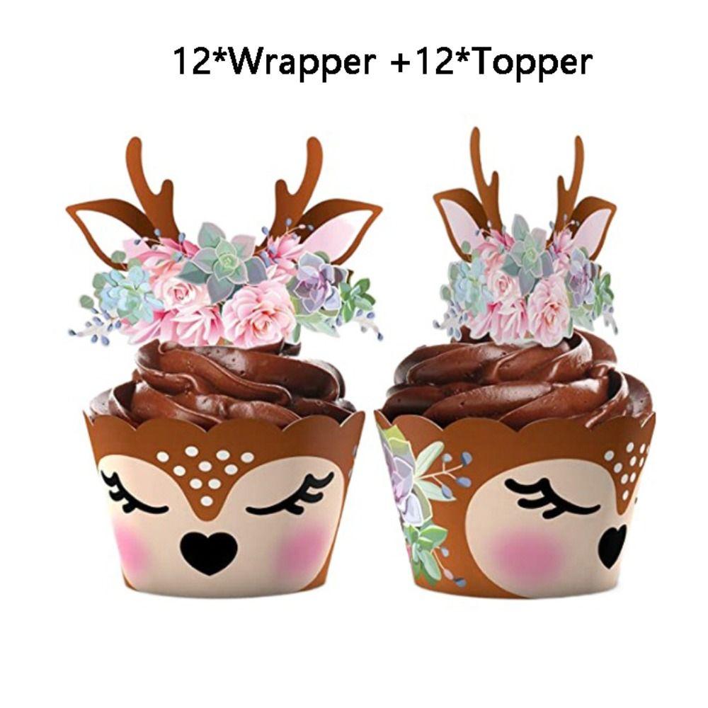 24set with Cupcake Antlers Topper Christmas Elk Cupcake Wrapper Cupcake Decorating Tool Baby Shower
