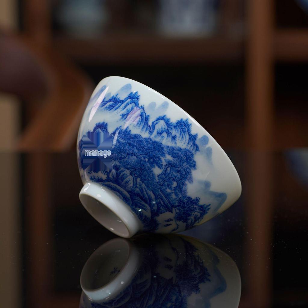 Ручная роспись Сине-белая керамическая чайная чашка Jingdezhen - Дизайн с пейзажем