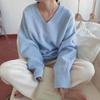 New Mohair Gentle Jumper Sweater Woman Japanese Blue V-neck Pullover Loose Lazy Autumn Winter Outer Wear Thickened Sweater Tops