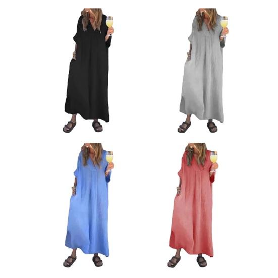 Женское свободное платье макси с V-образным вырезом, с коротким рукавом, длинное платье, летнее повседневное А-силуэта