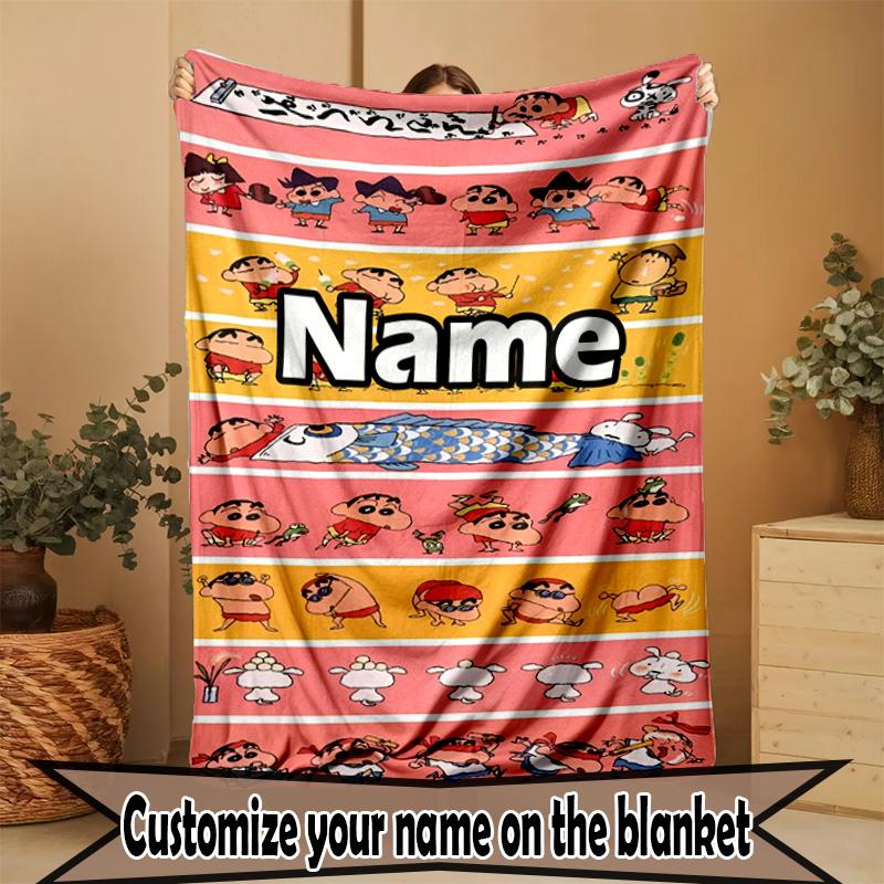 Custom Name Personalized Crayon Shin Print Blanket, Home Decor, Bedroom, Sofa, Camping, Couch, Gifts for Birthday ChristmasEnthusiasts
