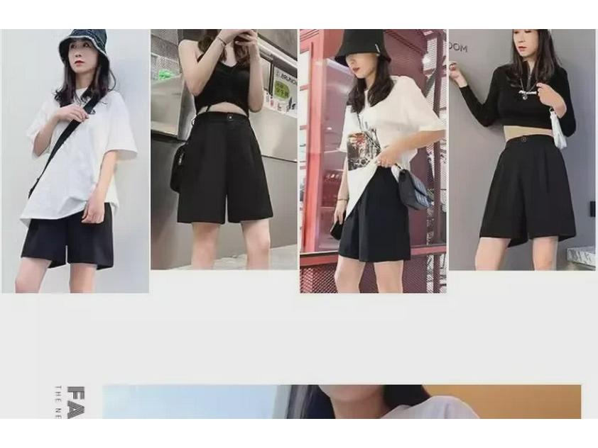 Женские широкие черные повседневные шорты с высокой талией, весна 2024