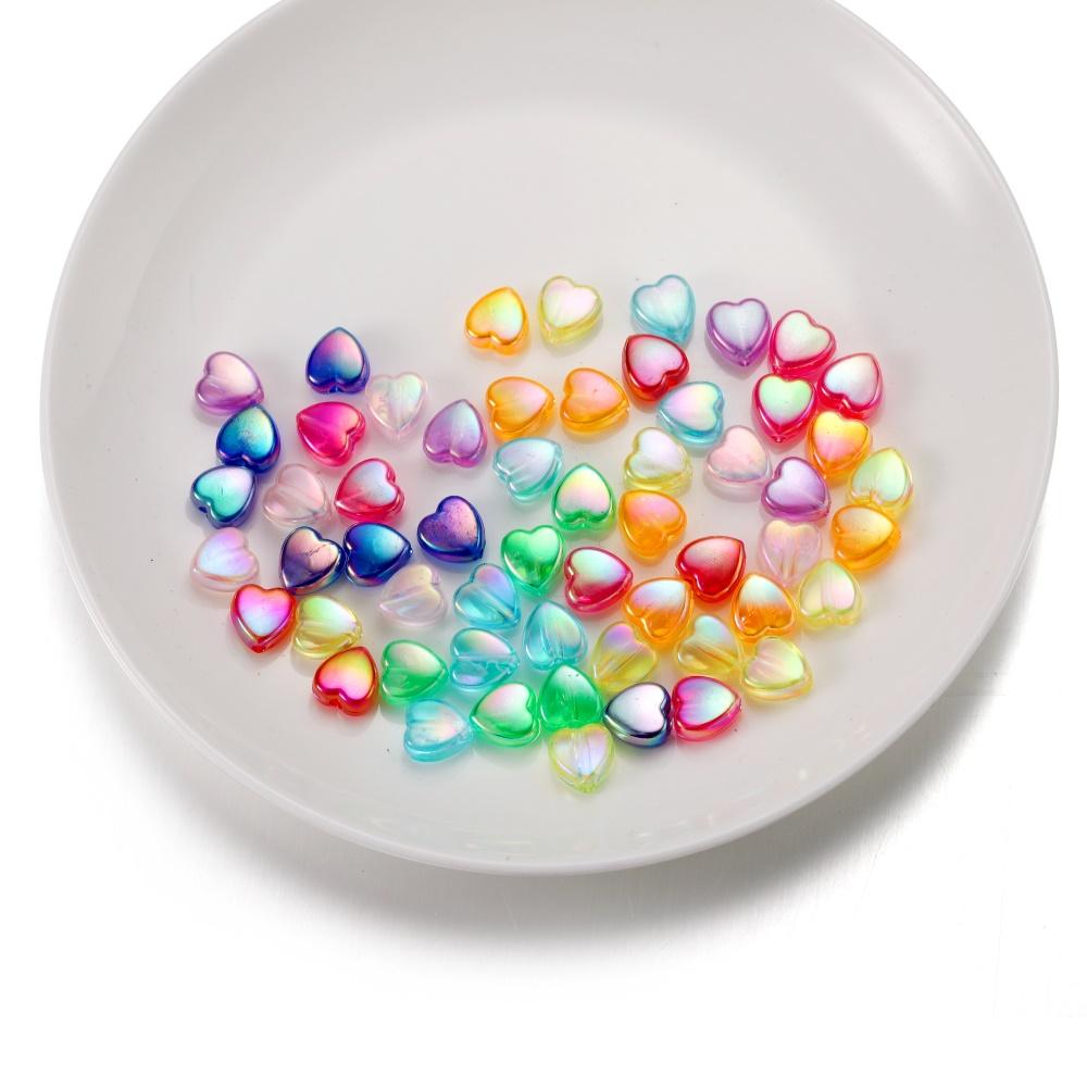 50/100Pcs 9mm AB Color Heart Bead Colorful Acrylic Spacer Loose Beads for DIY Bracelet Necklace Jewelry Making Findings Supplies