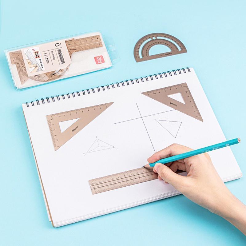 Металлическая линейка 4 в 1, набор канцелярских принадлежностей, многофункциональная комбинированная линейка из алюминиевого сплава, треугольный транспортир, чертеж из сплава