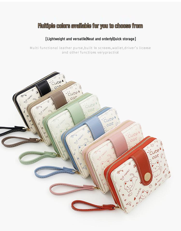 Женский короткий кошелек - Милый котенок дизайн ПУ кожа застежка монетница и клатч