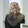 Leopard Print Fisherman Cap Plush Panama Hat Outdoor Basin Sun Cap  for Women