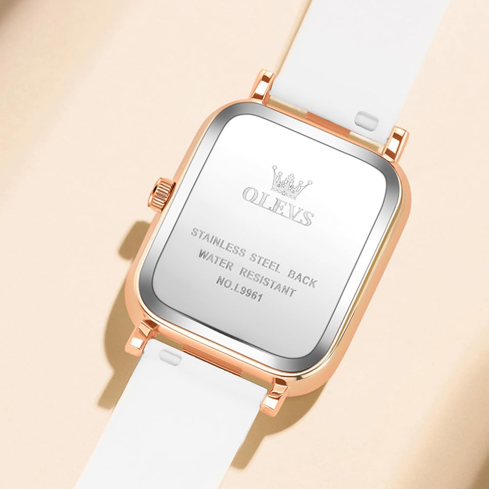OLEVS Women's Watch, Waterproof, Luminous, Silicone Band, Japan Quartz Movement, white (white silicone strap rose gold case black dial)