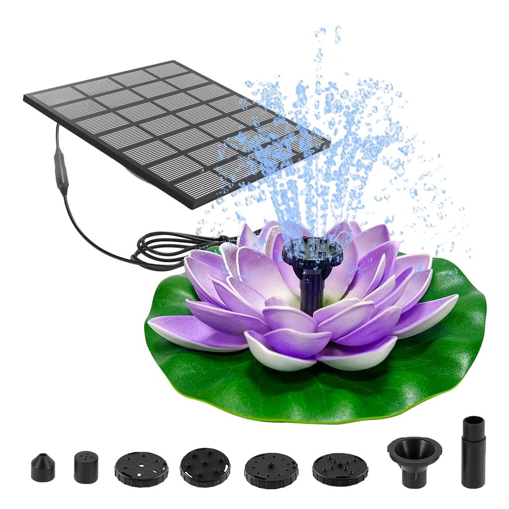 1.5W Lotus Solar Bird Bath Fountains with 6 Nozzles Solar Fountain Water Pump for Garden Pond Pool Fish Tank and Outdoor