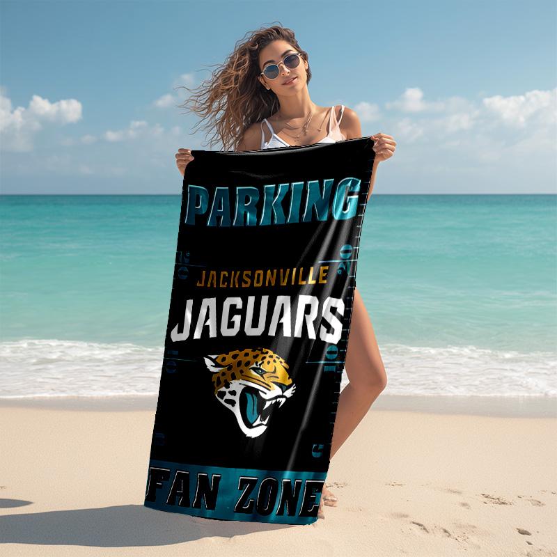 proof beach towel with Jacksonville Jaguars logo pattern - soft,absorbent,quick-drying,machine washable - perfect for swimming,camping,bathing