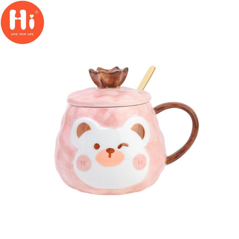 Привет креативная мультяшная чашка с медведем, керамическая кружка с ручной росписью и крышкой, пара, чашка для кофе, молока для домашнего офиса, логотип