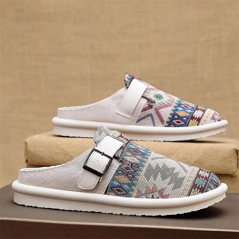 Модная мужская обувь с нескользящей подошвой, плоские холщовые повседневные шлепанцы для гостиной, дешевая обувь, ликвидация 2025, модные шлепанцы Y2k, мужские тапочки