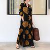 Women's Dress Plus Size Muslim Cotton Linen Printed Long Sleeve Simple Loose Casual Long Shirt Dress