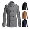 Мужское шерстяное пальто с воротником-стойкой, длинными рукавами, ветровкой с двубортными карманами, однотонная верхняя одежда средней длины
