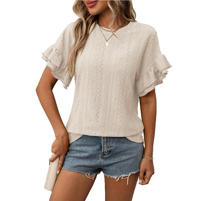 Летняя новая однотонная футболка с круглым вырезом и короткими рукавами в виде листьев лотоса