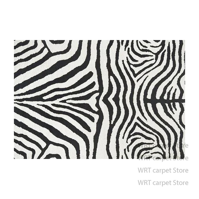 Modern Black And White Striped Short Velvet Rug Non Slip Floor Mat For Bedroom Bedside Living Room Hallway Minimalist Decor