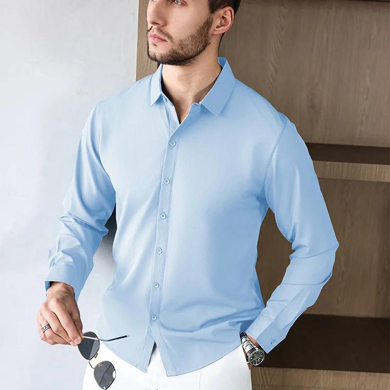 Новая мужская рубашка business casual с длинным рукавом, однотонная, устойчивая к складкам, не мнется, удобная, для любого сезона, универсальный топ