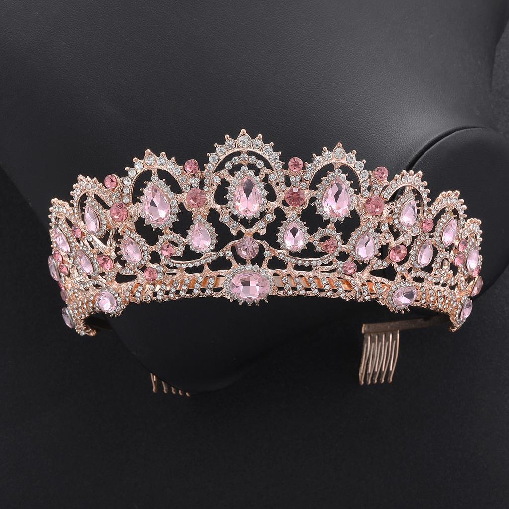Rose Gold Bridal Crown Pink Diamond High End Crystal Crown Tiara  Wedding Accessories Crown Comb