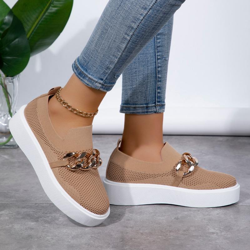 Модные женские кроссовки на плоской подошве, осень 2024, новый стиль, модная дизайнерская обувь с металлической цепочкой, толстая подошва, вулканизированная обувь, повседневная женская обувь для шопинга