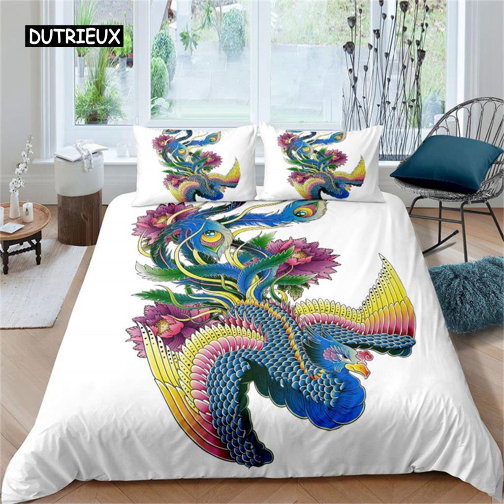 Великолепный красочный комплект постельного белья с изображением птиц из мультфильма «Феникс», комплект постельного белья из микрофибры с крыльями пламени, декор для спальни