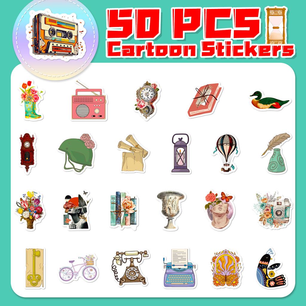 50 Retro Aesthetic Stickers European and American Brown Boho Aesthetic Literary Pattern Stickers