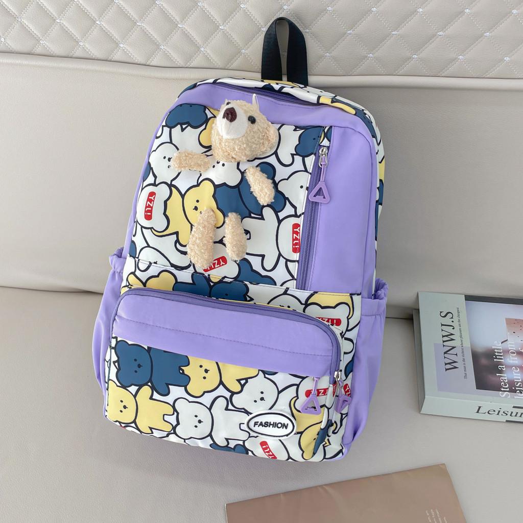 Trendy Large Capacity Canvas Backpack For Girls With Cute Bear Design In Multiple Colors