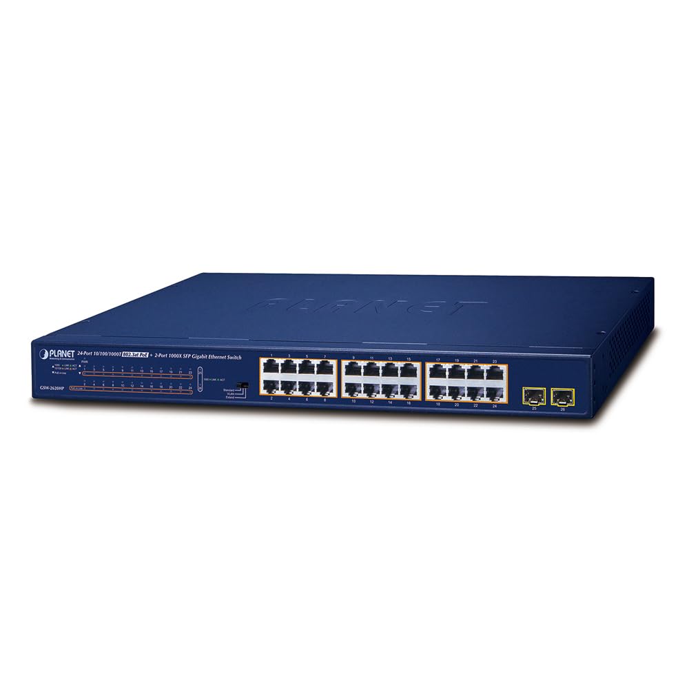 PoE 1000X SFP Gigabit Ethernet Switch PLANET GSW-2620HP 24-port 10/100/1000T 802.3at + 2-port