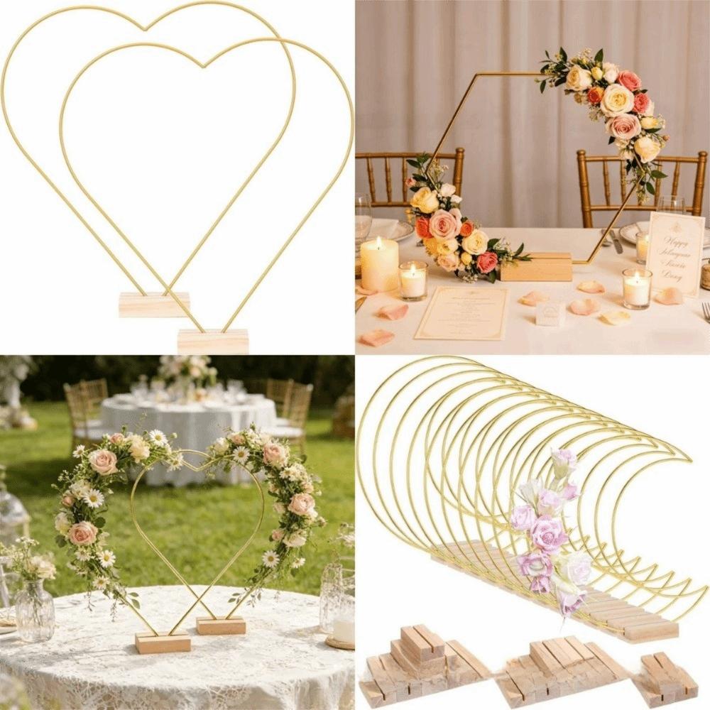 Wooden Base Floral Garland DIY Metal Hoop Centerpiece Heart Shape Wreath Frame Wedding Decor