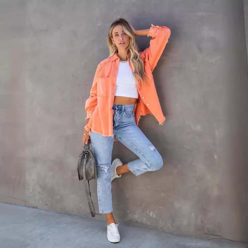 Женская повседневная джинсовая куртка с бахромой 2025 - европейский и американский стиль