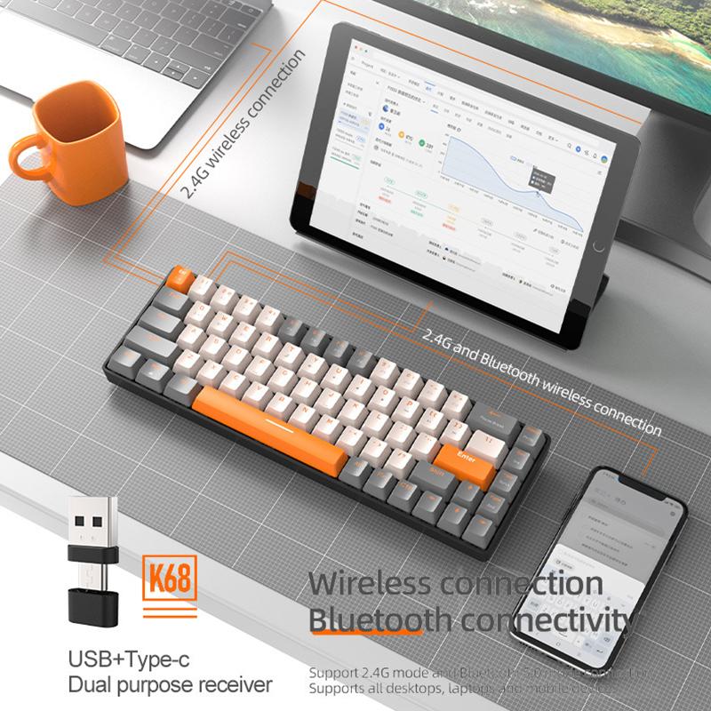 QGeeM 68 Keys RGB Gaming Dual Mode Mechanical Keyboard for Gamer Hot-swap 2.4G/BT5.0 Color Matching Wireless Gaming Keyboards