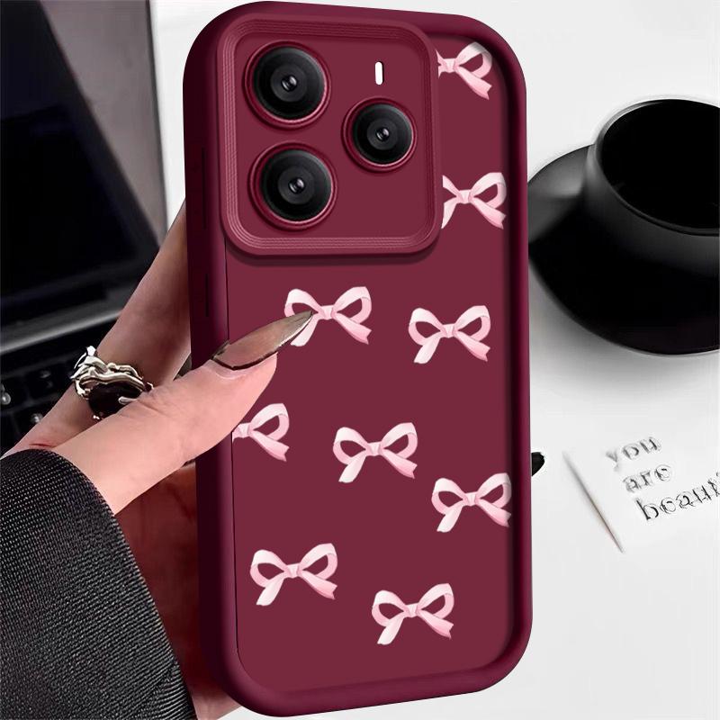 Матовый мягкий чехол с принтом банта для Xiaomi 14T 13T Pro Redmi Poco X7 F6 X6 Pro Note 14 13 Pro 12 11 TPU защита линз противоударный силиконовый чехол для телефона