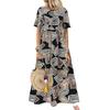 Summer Bohemian Style Printed Dress Women's Casual Short Sleeve Female O Neck Long Dress