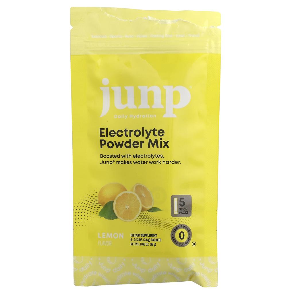 JUNP Hydration Electrolyte Powder Mix, Lemon, 5 Stick Packs, 3.6g (0.13oz) Each